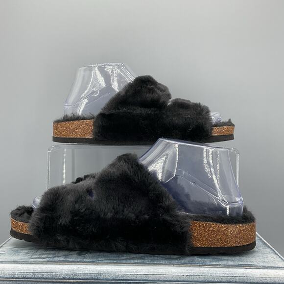 New Fitory Women’s Open Toe Slipper With Faux Rabbit lining Black Size 8 - Picture 2 of 9